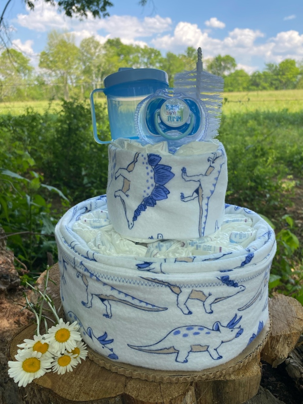 Blue Dinosaur Diaper Cake Gift Set
